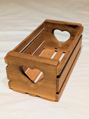 Vintage Heart Wooden Basket with Heart Cutouts - Slatted Box